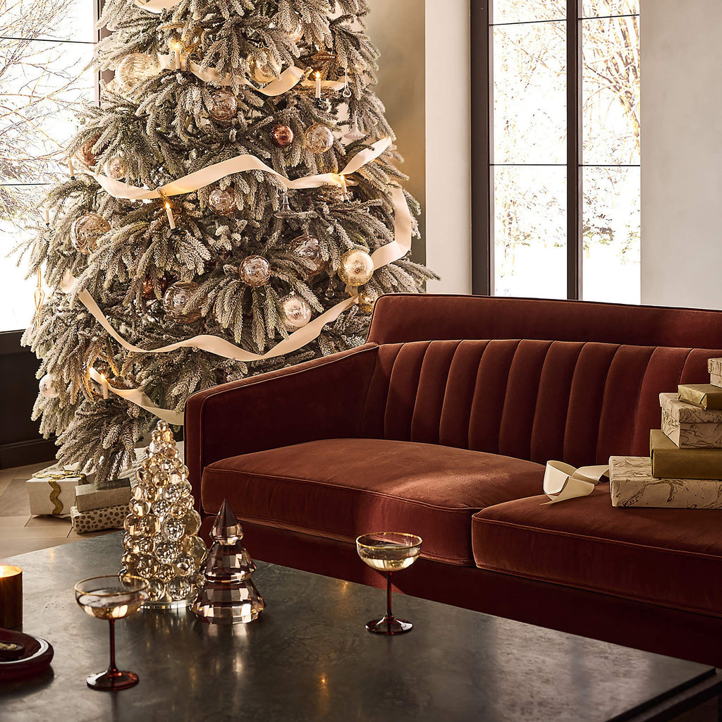 Faux Downswept Flocked Pine Pre-Lit LED Christmas Tree with Warm White Lights 9'