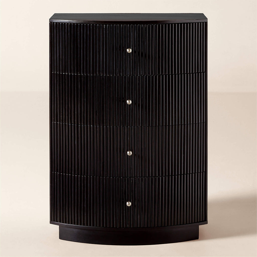 Cameo 33" Fluted Black Wood 4-Drawer Tall Dresser