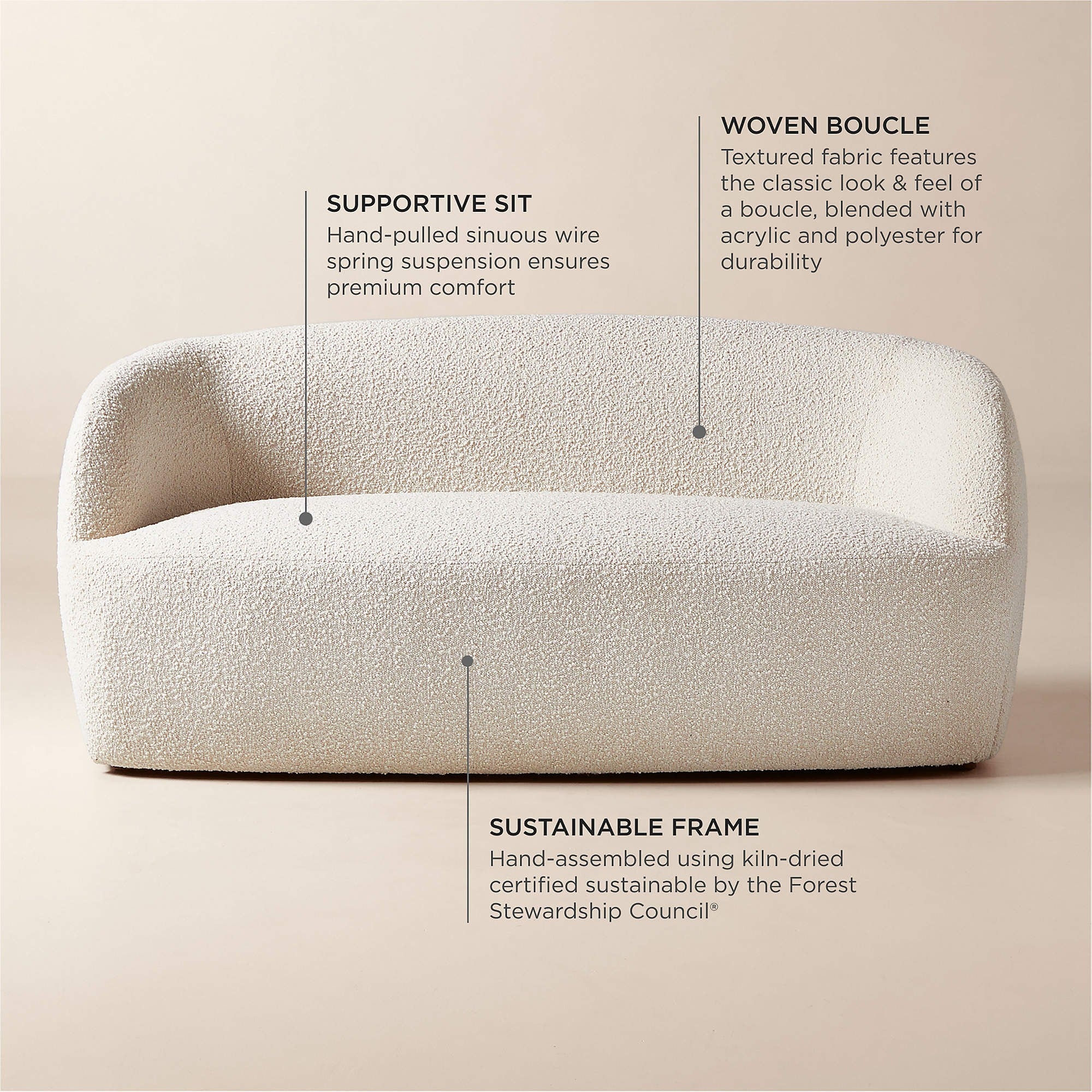 Gwyneth 68" Ivory Boucle Loveseat by goop