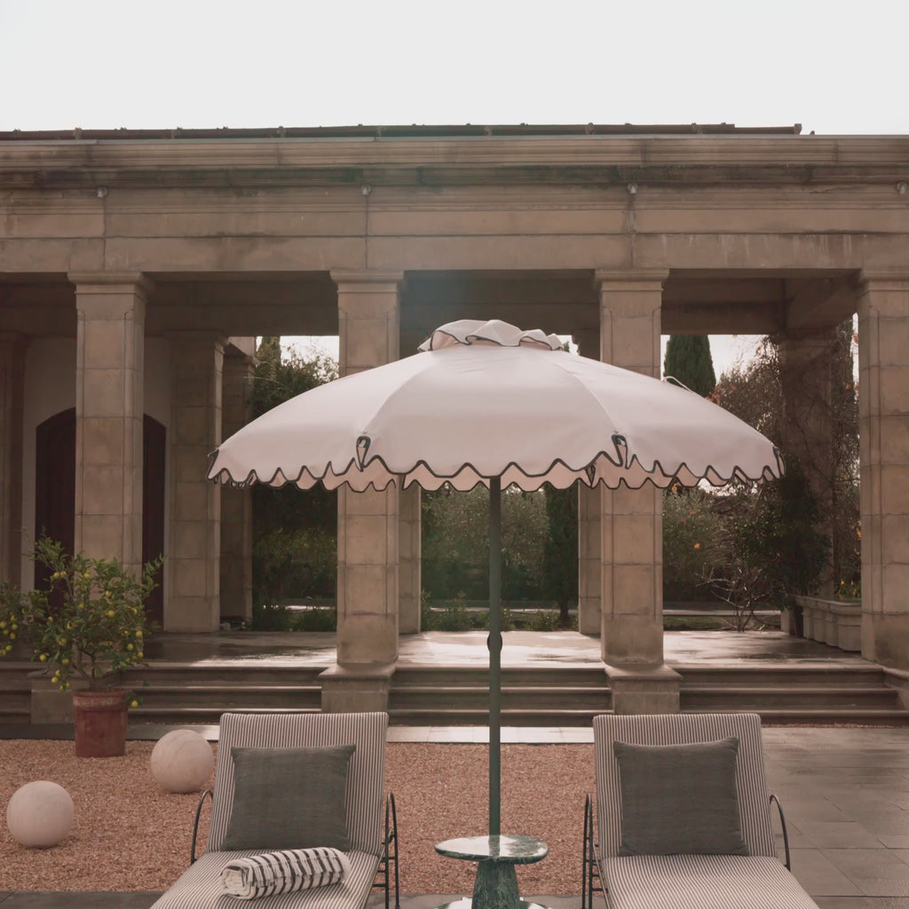 Costa Black Metal Outdoor Sun Lounger with Black and White Striped Sunbrella® Cushions